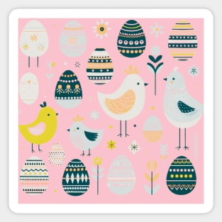 Nordic style Easter Chick and Eggs Design Sticker